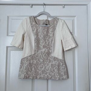 Elegant Cream and Beige Jacquard Women's Peplum Top
